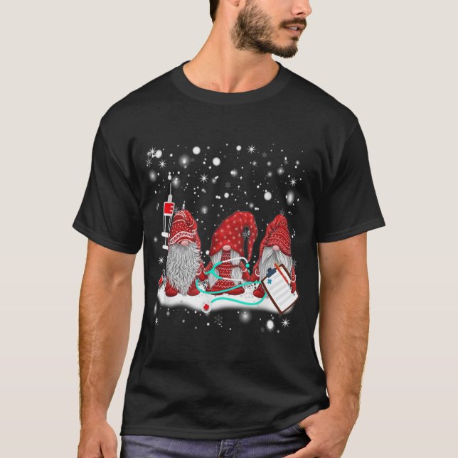 Funny Nurse Gnomes Santa Christmas Light Nursing L T-Shirt (Front)