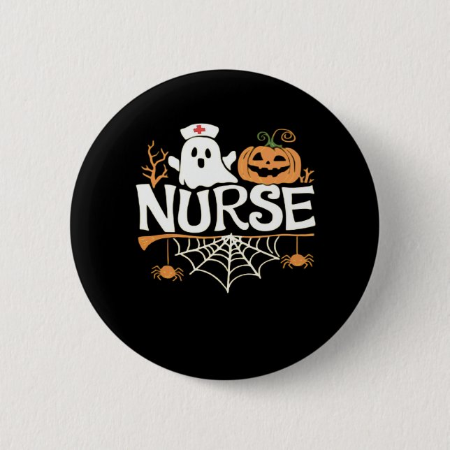 Funny Nurse Halloween Ghost Design Essential T-Shi 2 Inch Round Button (Front)