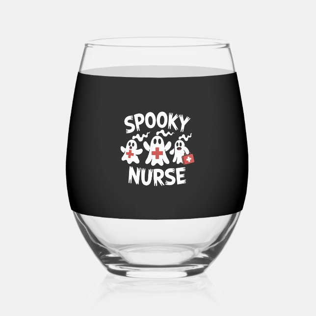 Funny Nurse Halloween Stemless Wine Glass (Front)