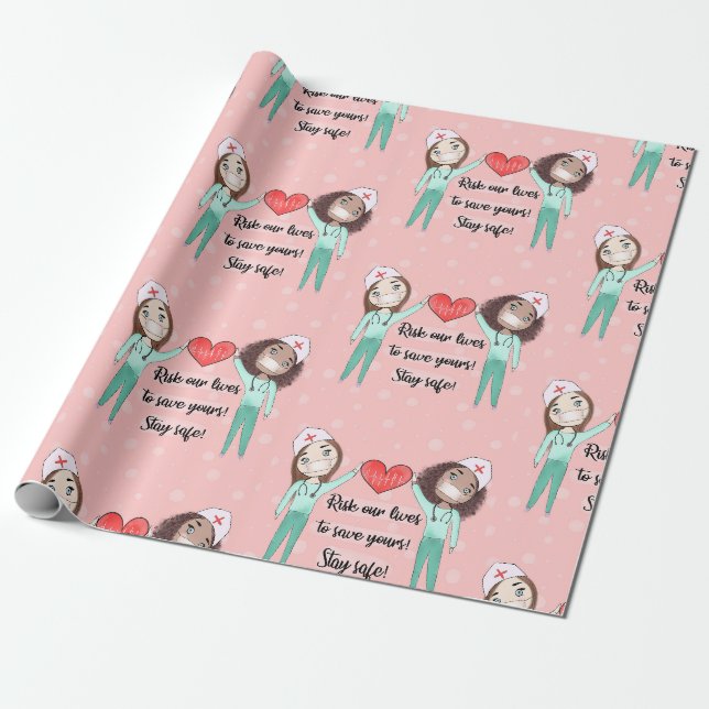 Funny Nurse Heart Gift Wrapping Paper (Unrolled)