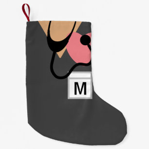 Funny Nurse Medical Grey Scrub Top Monogram Small Christmas Stocking