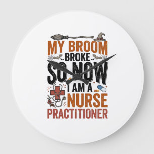 Funny Nurse Practitioner Witch Halloween Design_1 Large Clock
