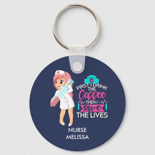 Funny Nurse Saying with Big Hypodermic Needle Keychain (Front)
