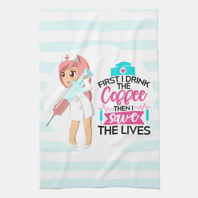 Funny Nurse Saying with Big Hypodermic Needle Kitchen Towel (Vertical)