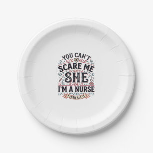 Funny Nurse Scare Me Vintage Halloween Shirt Desig Paper Plate