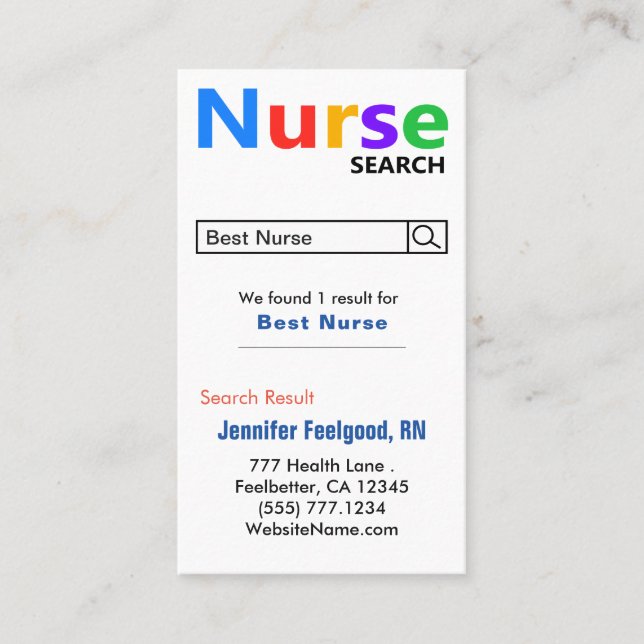 Funny Nurse Search Carte de visite de publicité (Devant)