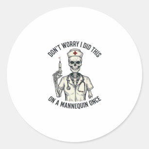 Funny Nurse Skeleton Syringe Vintage Engraving Des Classic Round Sticker