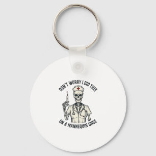 Funny Nurse Skeleton Syringe Vintage Engraving Des Keychain