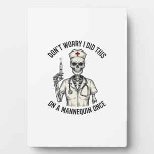 Funny Nurse Skeleton Syringe Vintage Engraving Des Plaque