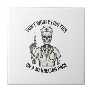 Funny Nurse Skeleton Syringe Vintage Engraving Des Tile