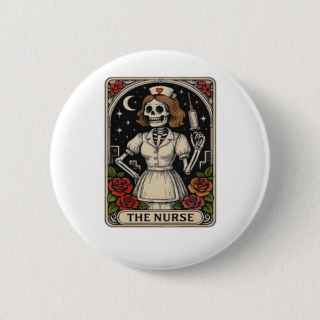 Funny Nurse Skeleton Tarot Card Halloween Nursing  2 Inch Round Button (Front)