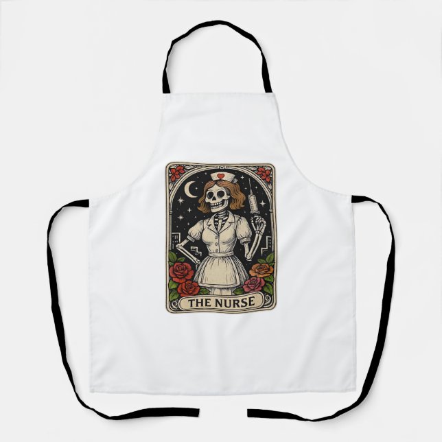 Funny Nurse Skeleton Tarot Card Halloween Nursing  Apron (Front)