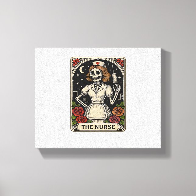 Funny Nurse Skeleton Tarot Card Halloween Nursing  Canvas Print (Front)