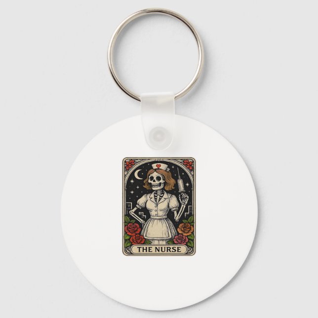 Funny Nurse Skeleton Tarot Card Halloween Nursing  Keychain (Front)