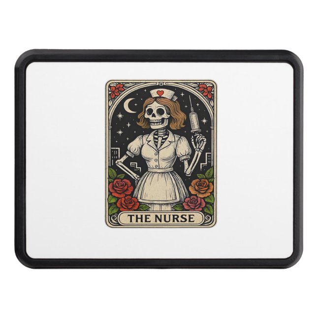Funny Nurse Skeleton Tarot Card Halloween Nursing  Trailer Hitch Cover (Front)