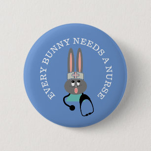Funny Nurse Stethoscope Bunny Button