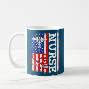 Funny Nurse Stethoscope USA American Flag Happy Coffee Mug