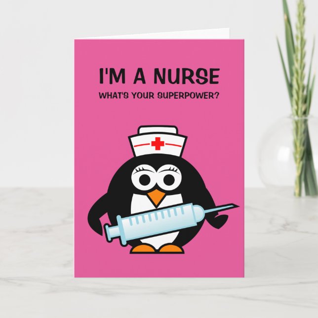 Funny nursing greeting card | cute penguin nurse (Front)