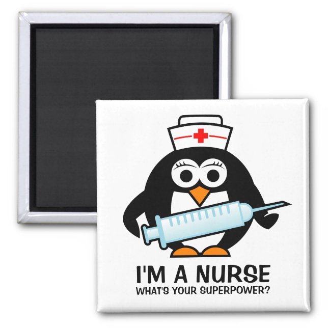 Funny nursing magnet with cute penguin nurse (Front)