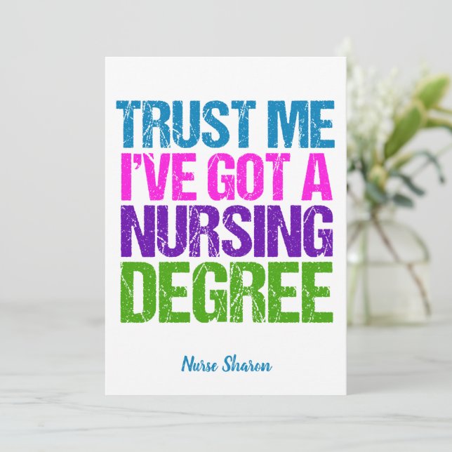 Funny Nursing School Graduation Personalized Nurse Card (Standing Front)