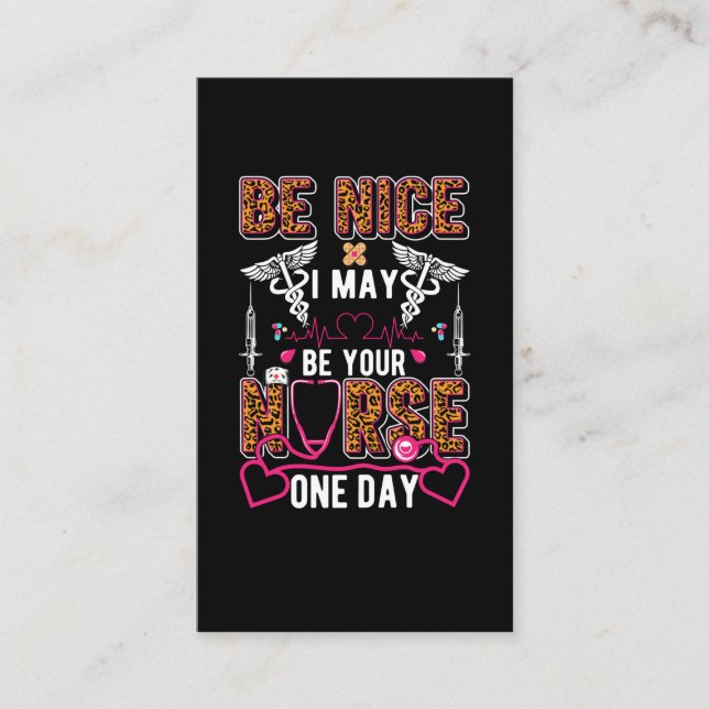 Funny Nursing School Humour Leopard Print Nurse Business Card (Front)
