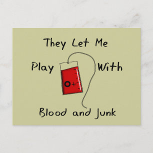 Funny Nursing Student Gifts "Blood and Junk" Postcard
