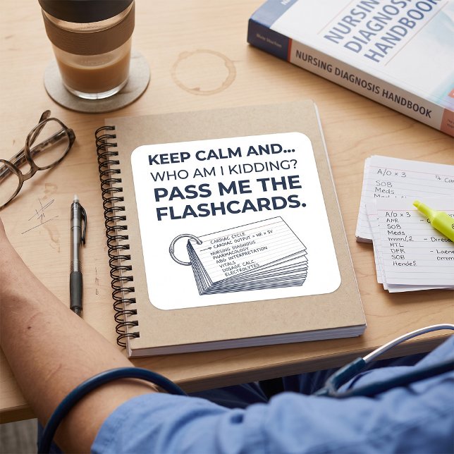 Funny Nursing Student Study Flashcards Square Sticker (Creator Uploaded)