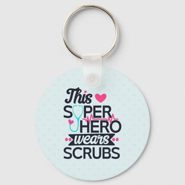Funny Nursing Superhero Saying Typography Keychain (Front)