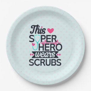 Funny Nursing Superhero Saying Typography Paper Plate