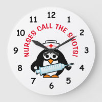 Funny nursing wall clock with cute penguin nurse