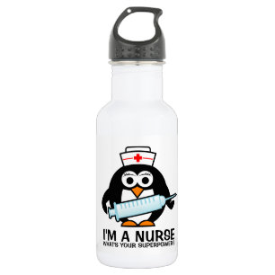 Funny nursing water bottle with cute penguin nurse