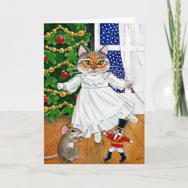 Funny Nutcracker Cat Christmas Ballet card (Front)