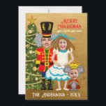 Funny Nutcracker Clara Mouse King Christmas Holiday Card<br><div class="desc">Created for a family of three, this funny Nutcracker, Clara and Mouse King holiday card will bring joy to all those who receive it. An elegant green and gold sugar plum Christmas Tree decorates the scene. A textured gold background and vintage font for all the customizable text complete the design....</div>
