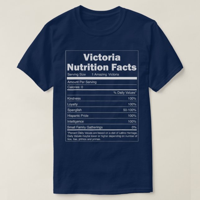 Funny Nutrition Facts Last Name Design  Victoria  T-Shirt (Design Front)