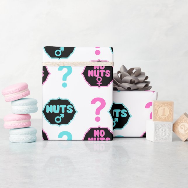 Funny Nuts or No Nuts Pink & Blue Gender Reveal  Wrapping Paper (Baby Shower)