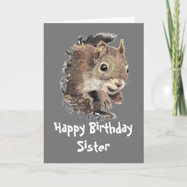 Funny, Nutty Sister Birthday Squirrel Card (Front)
