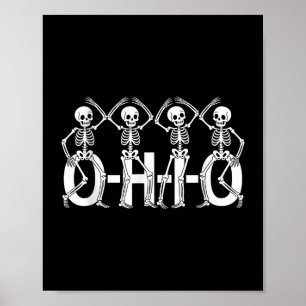 Funny O-h-i-o State Skeleton Ohio Halloween Vintag Poster