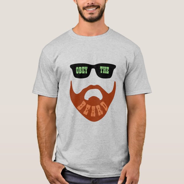 Funny Obey the Beard (Red Beard Green Eyes) T-Shirt (Front)