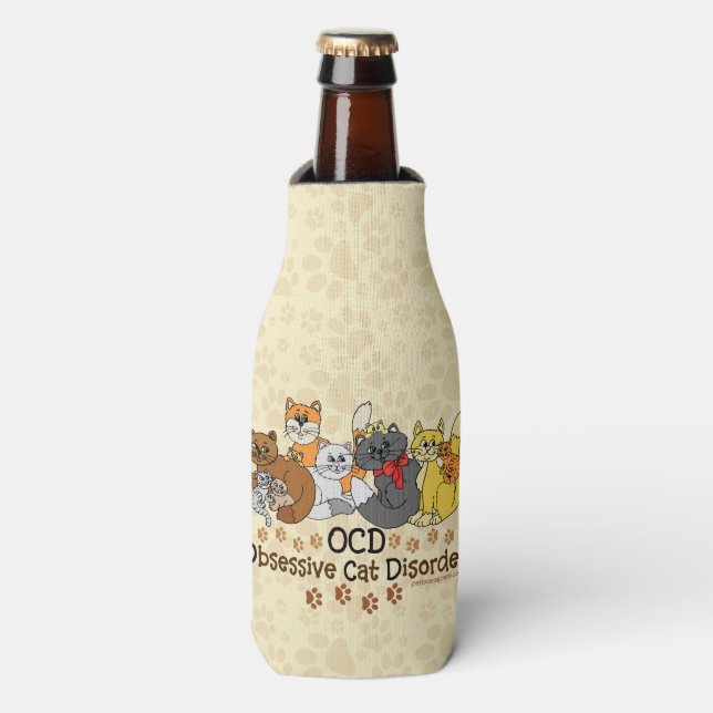 Funny Obsessive Cat Disorder Bottle Cooler (Bottle Front)