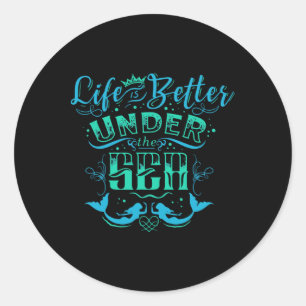 Funny Ocean Mermaid Life Under The Sea Summer Vaca Classic Round Sticker