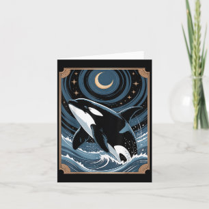 Funny Ocean Orca Whale Jumping On A Tarot Card Nig