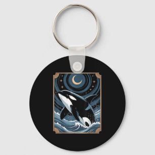 Funny Ocean Orca Whale Jumping On A Tarot Card Nig Keychain