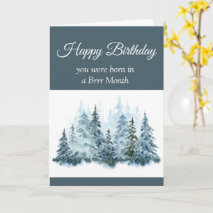 Funny October Birthday Forest Winter Trees Card