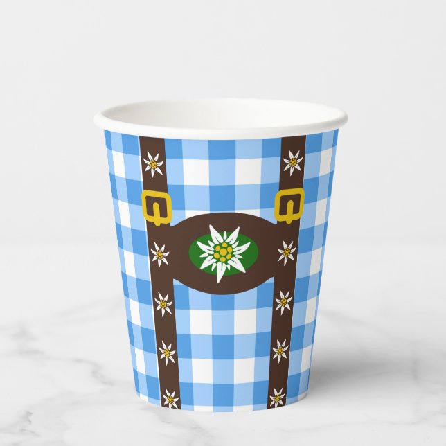Funny Octoberfest Lederhosen Suspenders Paper Cups (Front)