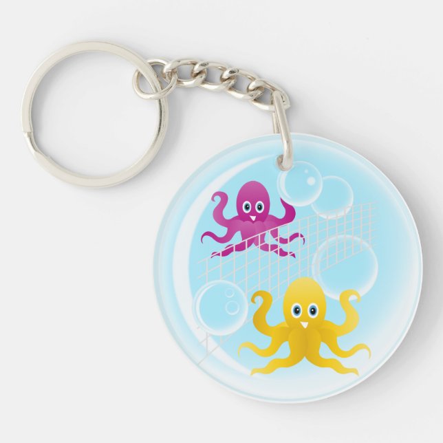 Funny octopies playing volleyball keychain (Front)