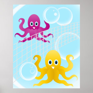 Funny octopies playing volleyball poster