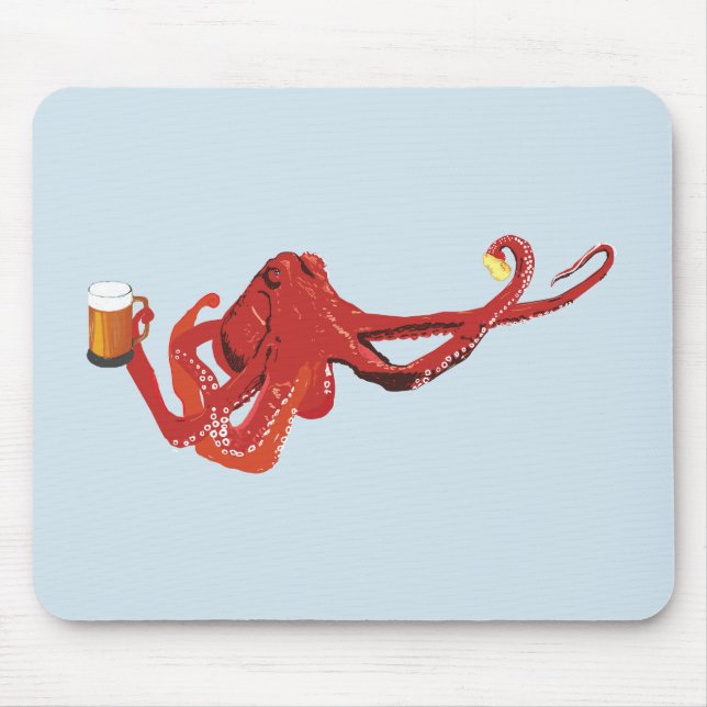 Funny Octopus Beer Lover Mouse Pad (Front)
