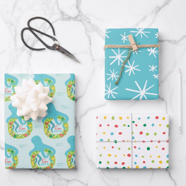 Funny Octopus Christmas Wrapping Paper Sheet (Front)