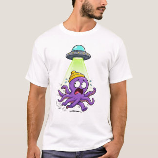 Funny Octopus Escaping UFO - Cute Alien Abduction T-Shirt