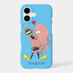 Funny octopus hugs diver cartoon humour